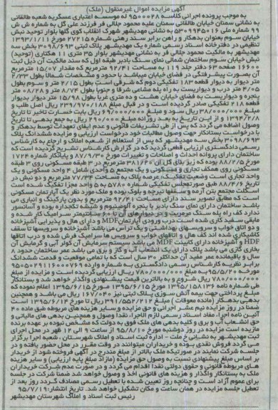 مزایده,مزایده پلاک ثبتی بخش سه مهدیشهر