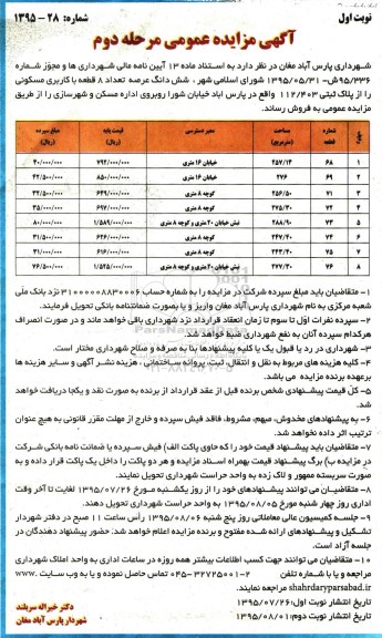 مزایده,مزایده ششدانگ عرصه تعداد هشت قطعه با کاربری مسکونی