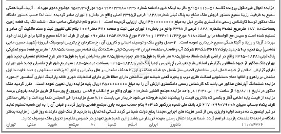 مزایده,مزایده ملک مشاع ششدانگ زمین187-50متر