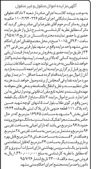 مزایده,مزایده سه دانگ مشاع از ششدانگ زمین