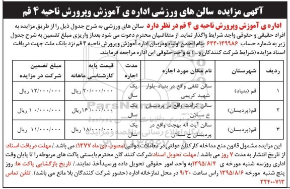 مزایده,مزایده سالن های ورزشی