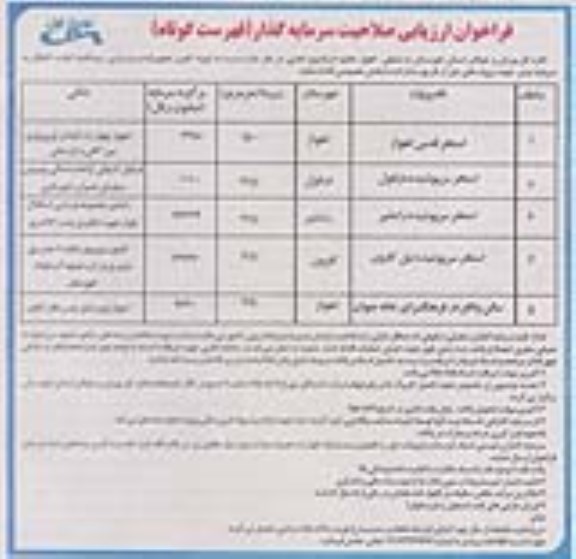 فراخوان ارزیابی صلاحیت سرمایه گذاری فهرست کوتاه  استخر قدس اهواز ..... 