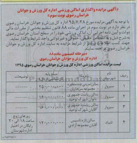 مزایده ,مزایده اماکن ورزشی- نوبت سوم
