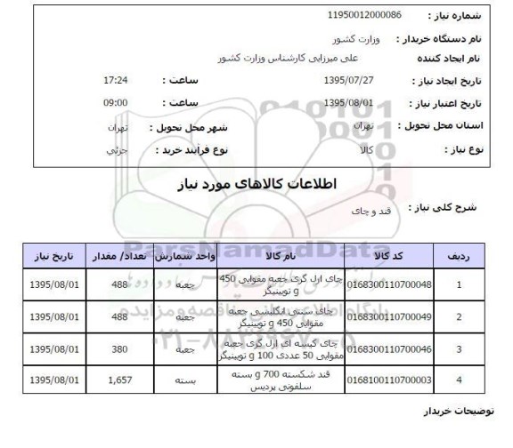 استعلام , استعلام   قند و چای