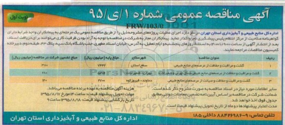 آگهی مناقصه عمومی,مناقصه گشت و مراقبت و حفاظت از عرضه های منابع طبیعی و ...