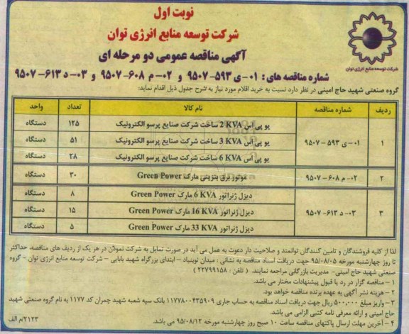 آگهی مناقصه عمومی, مناقصه یو پی اس 2KVA  ..... 