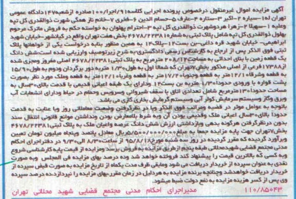 مزایده,مزایده پلاک ثبتی ششدانگ زمین 208.12متر
