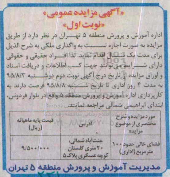 مزایده,مزایده اجاره نسبت به واگذاری ملکی