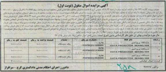 مزایده, مزایده سه دستگاه پروژکتور 