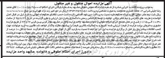 مزایده,مزایده سرقفلی مغازه مساحت دوازده متر