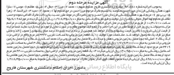 مزایده,مزایده سه قطعه زمین مزروعی مرحله دوم