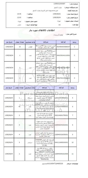 استعلام, استعلام لوازم تاسیسات 