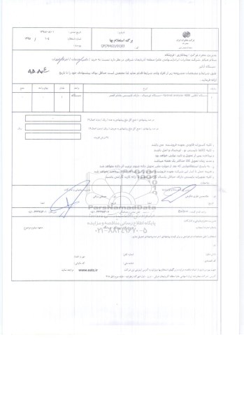 استعلام بهاء, استعلام بهاء دستگاه آنالیزر