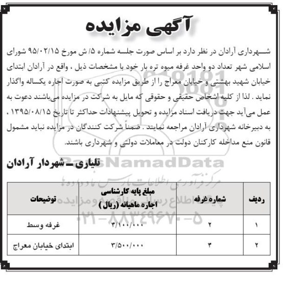 آگهی مزایده , مزایده  تعداد دو واحد غرفه میوه و تره بار