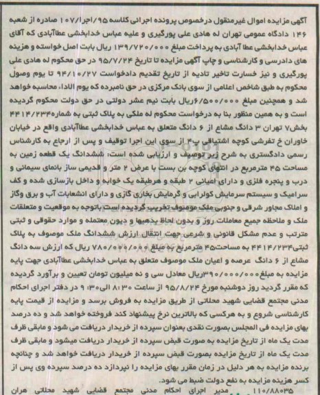 مزایده,مزایده ششدانگ زمین به مساحت 45 متر