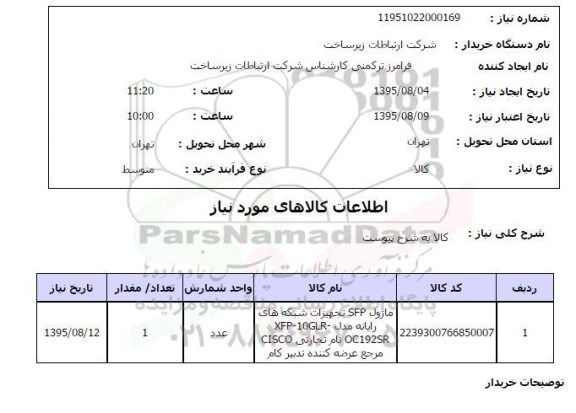 استعلام , استعلام ماژول SFP تجهیزان شبکه های رایانه ...