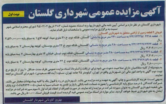 مزایده,مزایده فروش 4 قطعه زمین