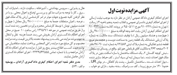 مزایده,مزایده ششدانگ زمین قطعه ششم تفکیکی نوبت اول