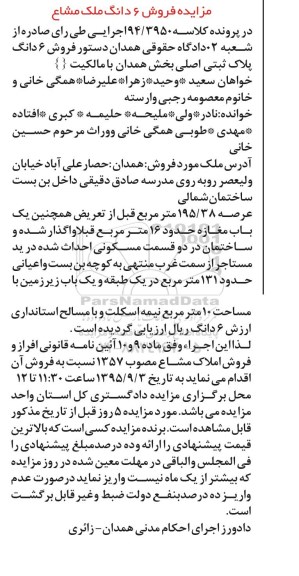 مزایده,مزایده ششدانگ پلاک ثبتی با عرصه 195.38متر