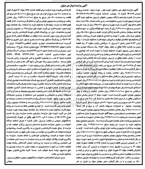 مزایده,مزایده مغازه و منزل مسکونی و خودرو رنو