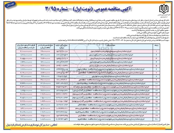 آگهی مناقصه عمومی, مناقصه اجرای استاندارد سازی سیستم گرمایشی مدرسه معلم اردبیل .... 