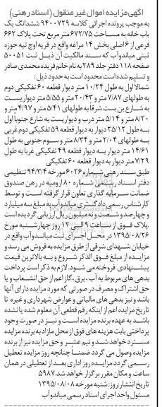 مزایده,مزایده ششدانگ یکباب خانه بخش چهارده