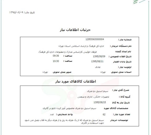 استعلام , استعلام سیم استیل دو متری