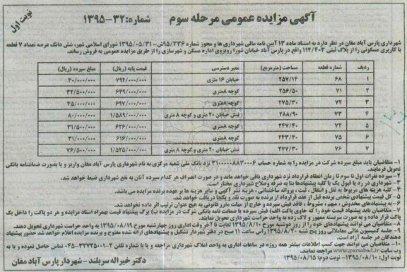 مزایده,مزایده فروش ششدانگ عرصه تعداد هفت قطعه مسکونی