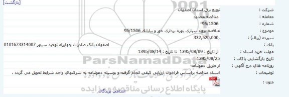 مناقصه برون سپاری بهره برداری خور و بیابانک