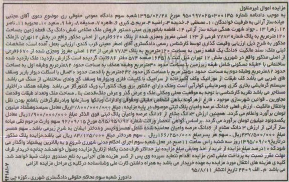 مزایده,مزایده ششدانگ زمین به مساحت صد و بیست متر
