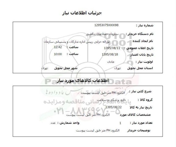 استعلام , استعلام الکترود PH متر 