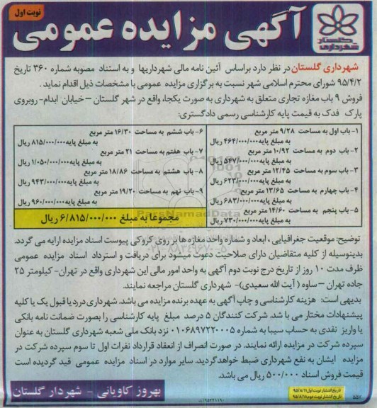 مزایده,مزایده فروش نه باب مغازه تجاری