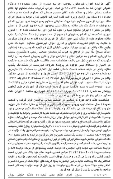 مزایده,مزایده ششدانگ یکباب مغازه مساحت سی و هشت متر
