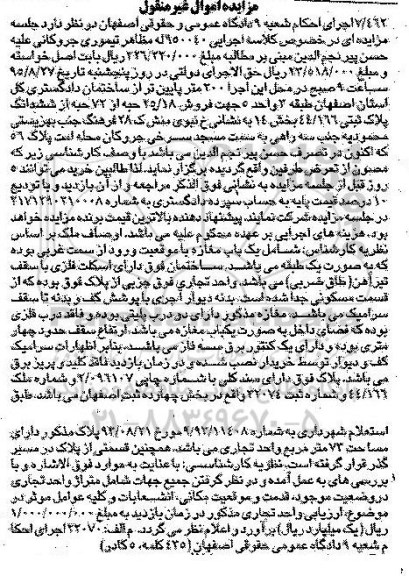 مزایده,مزایده 25.18 حبه از 72 حبه از ششدانگ پلاک ثبتی