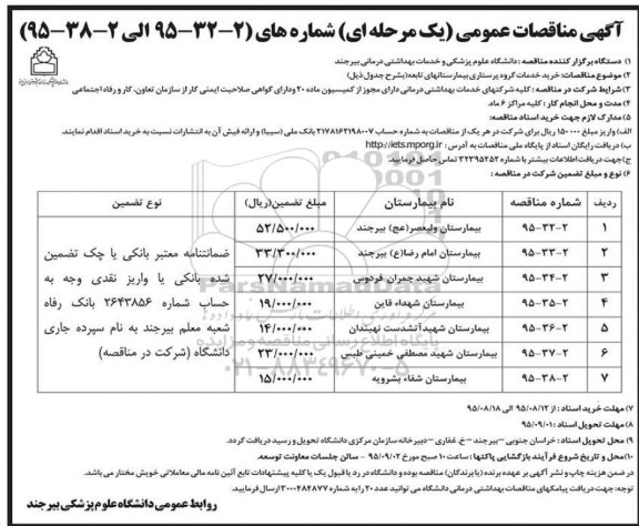 آگهی مناقصه عمومی, مناقصات عمومی خرید خدمات گروه پرستاری