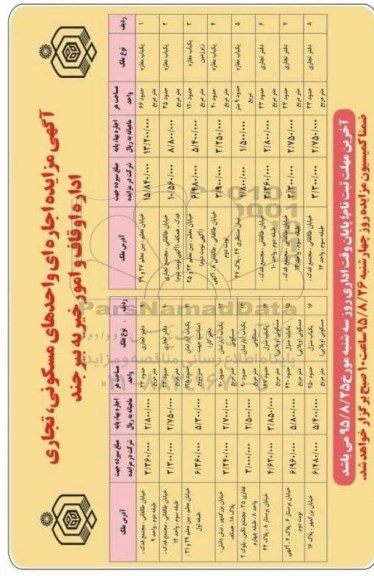 آگهی مزایده,مزایده اجاره ای واحدهای مسکونی، تجاری