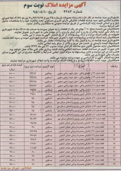 مزایده,مزایده واگذاری قطعات تفکیکی کاربری مسکونی تحت مالکیت نوبت دوم 