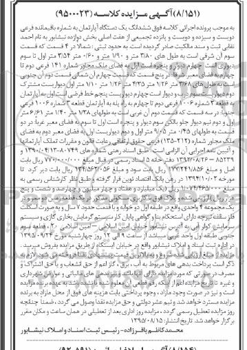 مزایده,مزایده ششدانگ اپارتمان بخش 12 نیشابور