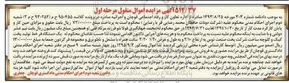 آگهی مزایده, مزایده یک دستگاه فر خط تولید پخت کیک و کلوچه 