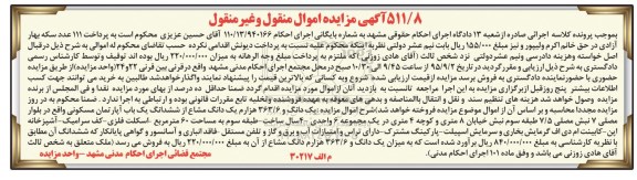 مزایده,مزایده یک دانگ و 363.6 هزارم یک دانگ مشاع از اپارتمان