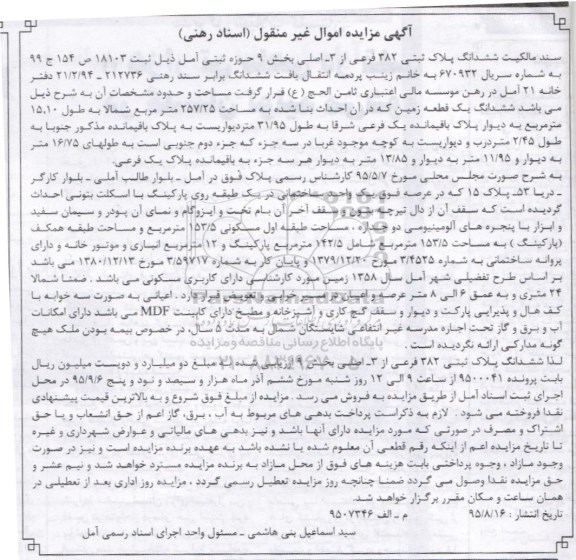مزایده,مزایده سند مالکیت ششدانگ پلاک ثبتی بخش نه
