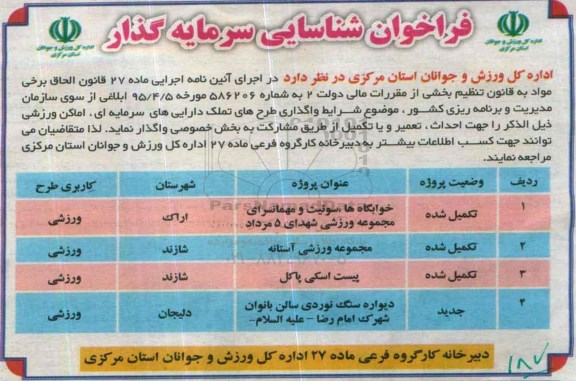 فراخوان  خوابگاه ها , سوئیت و مهمانسرای مجموعه ورزشی شهدای 5 مرداد  ...