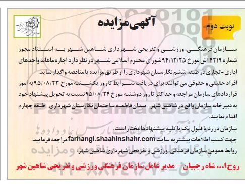 مزایده,مزایده اجاره ماهانه واحدهای اداری- تجاری- نوبت دوم 