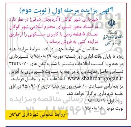 مزایده,مزایده تعداد 5 قطعه زمین مسکونی نوبت دوم