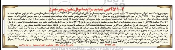 مزایده,مزایده 312.4 سهم مشاع از 2852 سهم زمین