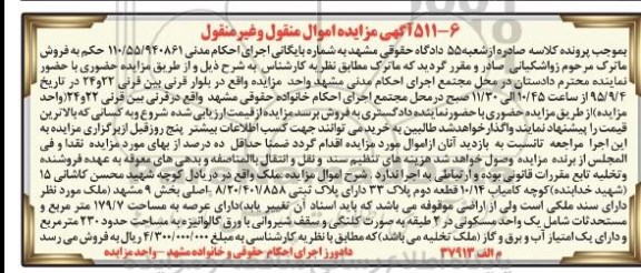 مزایده,مزایده ملک با عرصه 179/7متر
