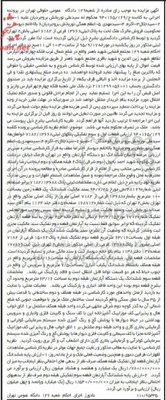 مزایده,دادورز اجرای احکام شعبه 129 دادگاه عمومی تهران