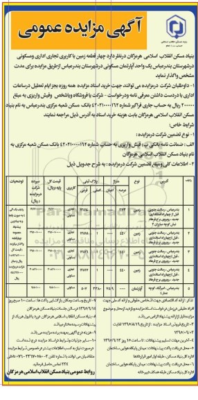 مزایده,مزایده 4 قطعه زمین تجاری اداری مسکونی و یک واحد اپارتمان