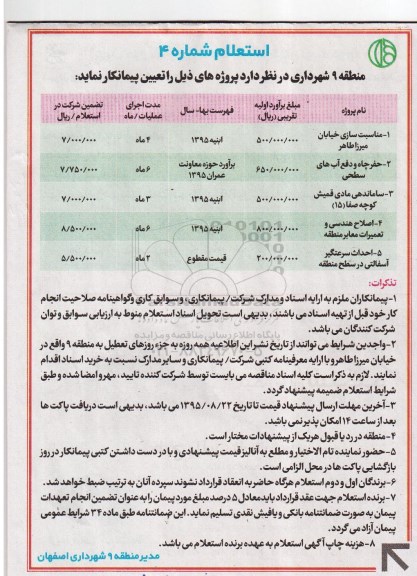 آگهی استعلام , استعلام مناسبت سازی خیابان و ....