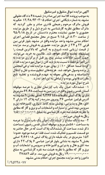 مزایده,مزایده ششدانگ اعیان اپارتمان تجاری